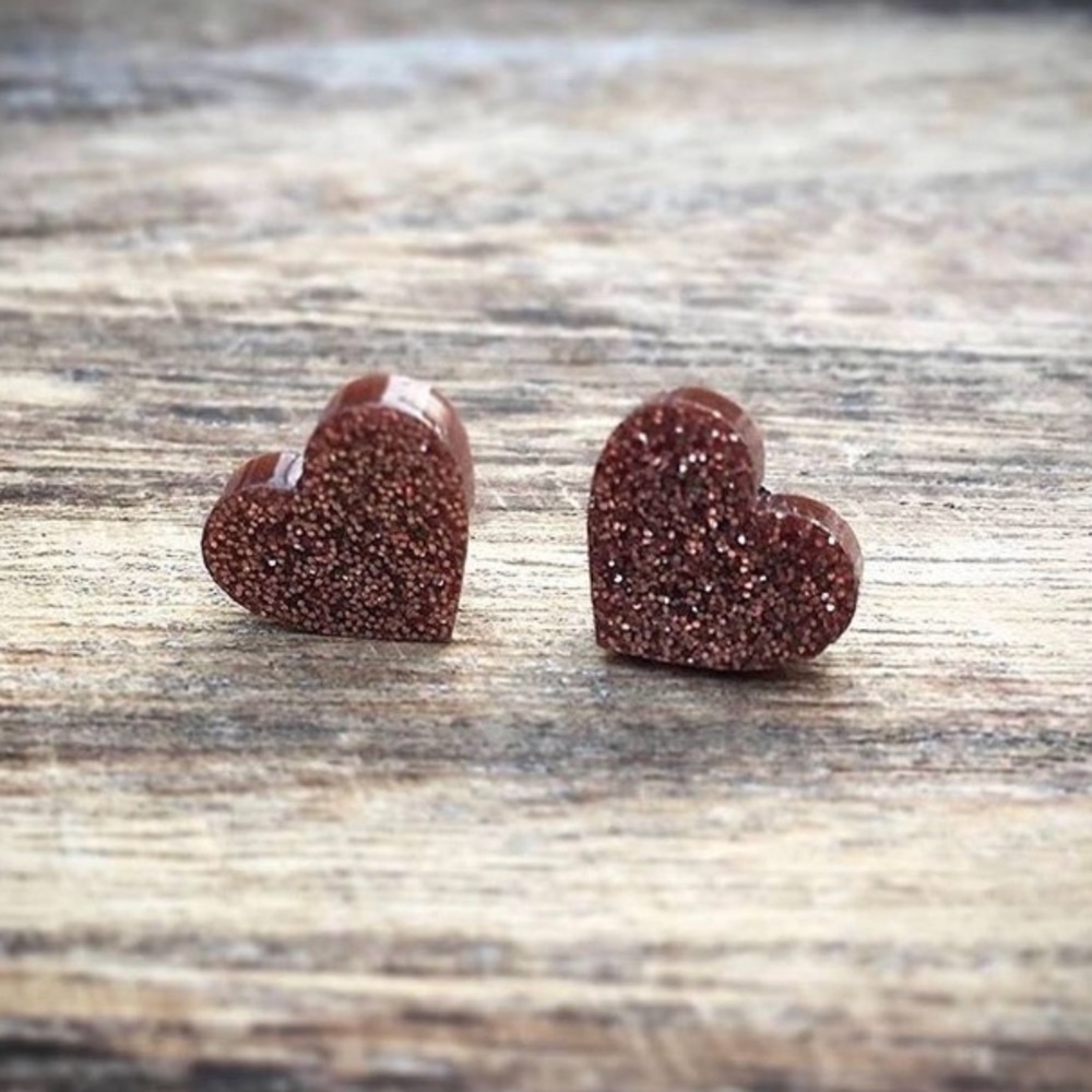 Brown glitter heart acrylic earrings